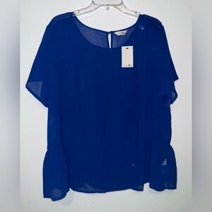 NWT Royal blue chiffon overlay blouse flowy sheer top women’s size 20 label be